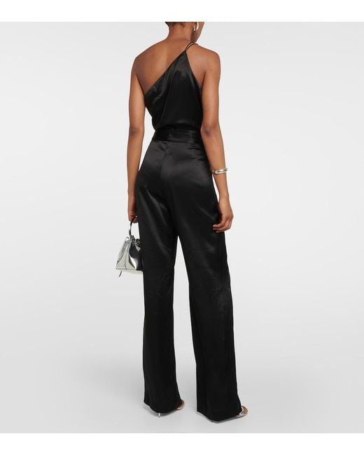 The Sei Black High-Rise Wide-Leg Silk Satin Pants