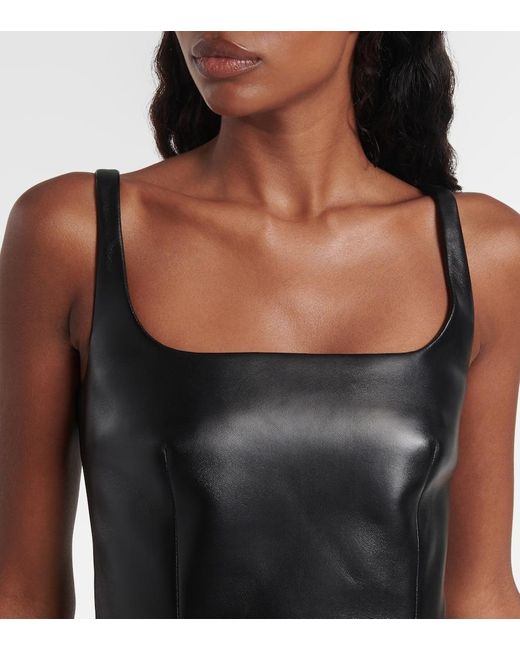 Vestido Corto De Piel Con Volantes Givenchy de color Black