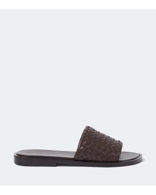 Bottega Veneta Brown Elio Intrecciato Leather Slides for men