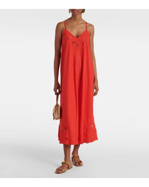 Juliet Dunn Women's Embroidered Cotton Poplin Midi Dress