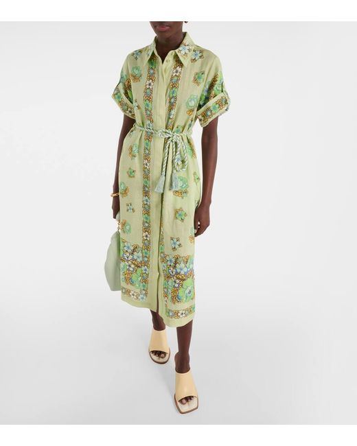 ALÉMAIS Green Bedrucktes Hemdblusenkleid Velma aus Leinen