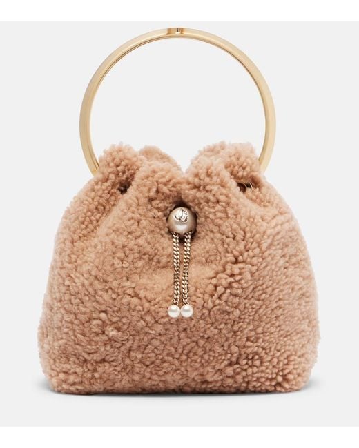 Jimmy Choo Brown Bon Bon Small Shearling Bucket Bag