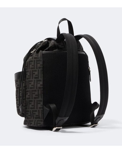 Fendi Black Strike Ff Zucca Leather-Trimmed Backpack for men