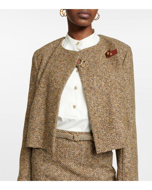 Chloé Brown Embellished Cropped Wool-blend Tweed Jacket