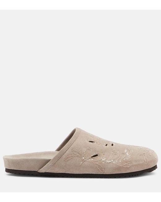 Brunello Cucinelli White Sequined Suede Slides