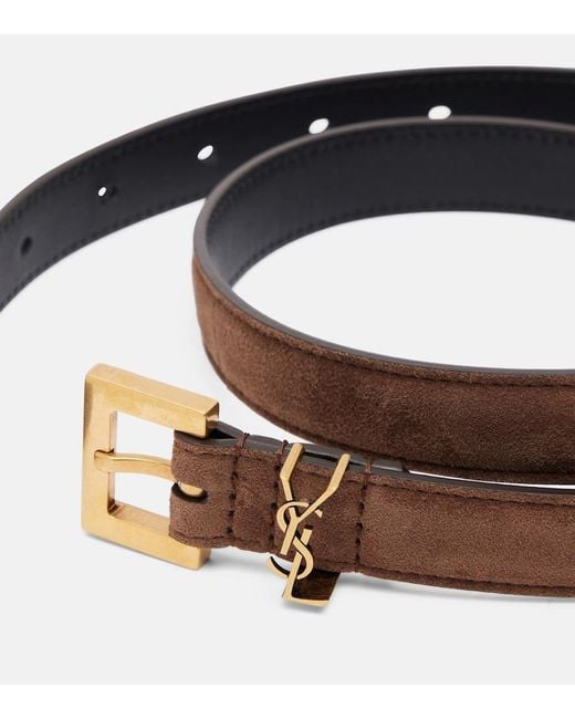 Saint Laurent Brown Cassandre Suede Belt