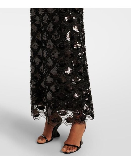 ROTATE BIRGER CHRISTENSEN Black Sequined Scalloped Maxi Dress