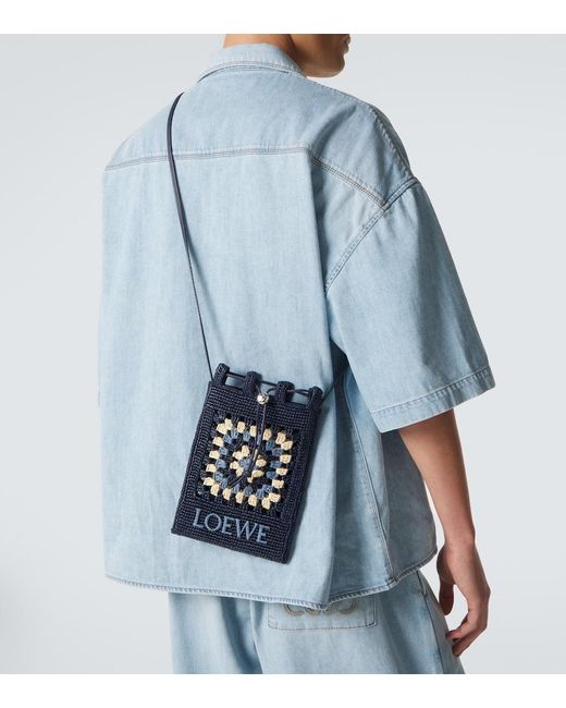 Loewe Blue Paula's Ibiza Crochet Raffia Pouch With Strap for men