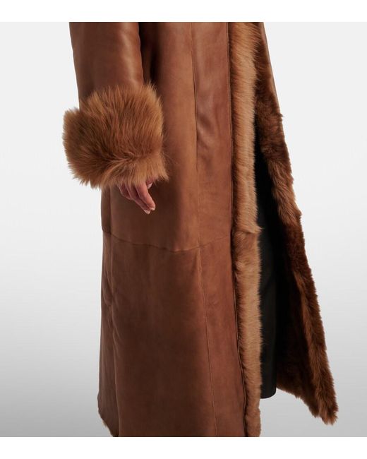 Nour Hammour Brown Marlene Leather And Shearling Coat