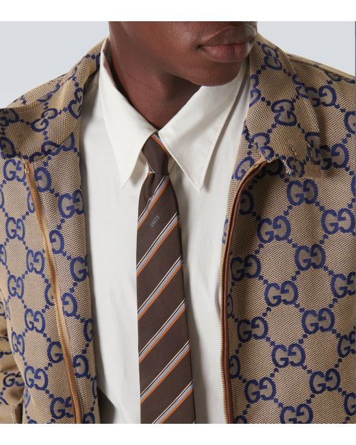 Gucci Brown Striped Silk Jacquard Tie for men