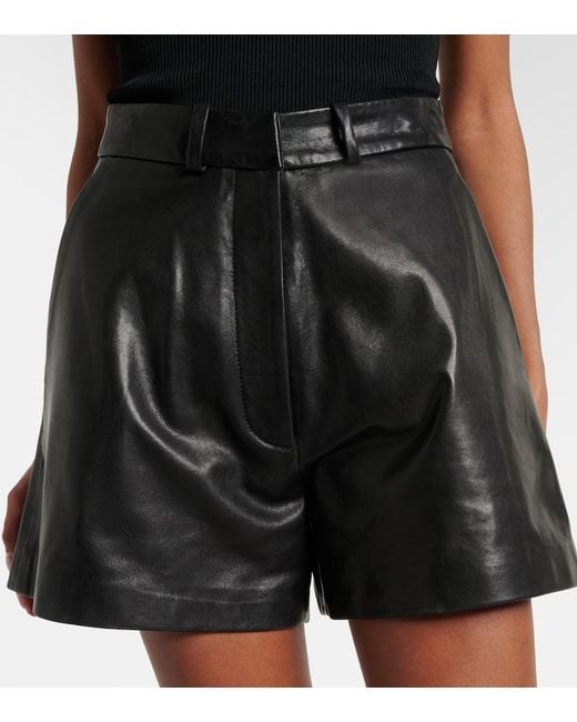Nour Hammour Black Barrel Leather Shorts