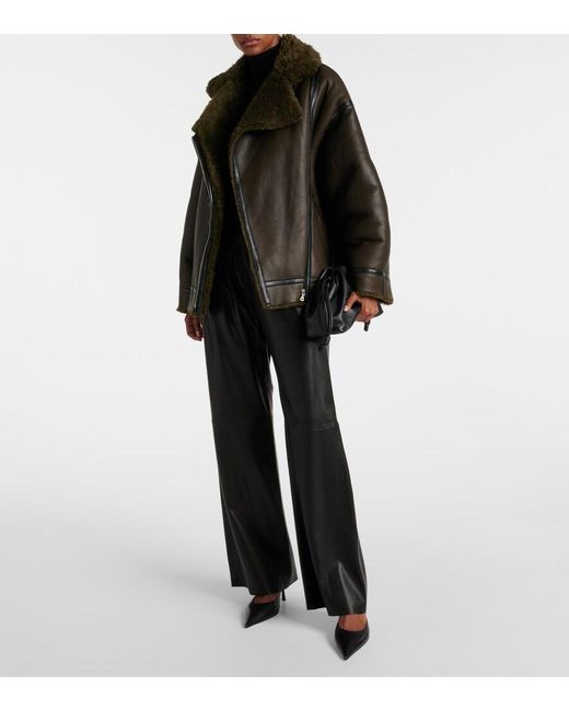 Nour Hammour Brown Jacqueline Shearling-Trimmed Leather Jacket