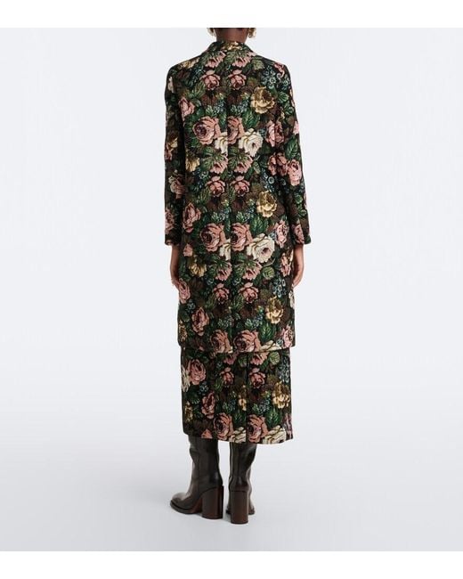Dries Van Noten Green Floral Jacquard Midi Skirt