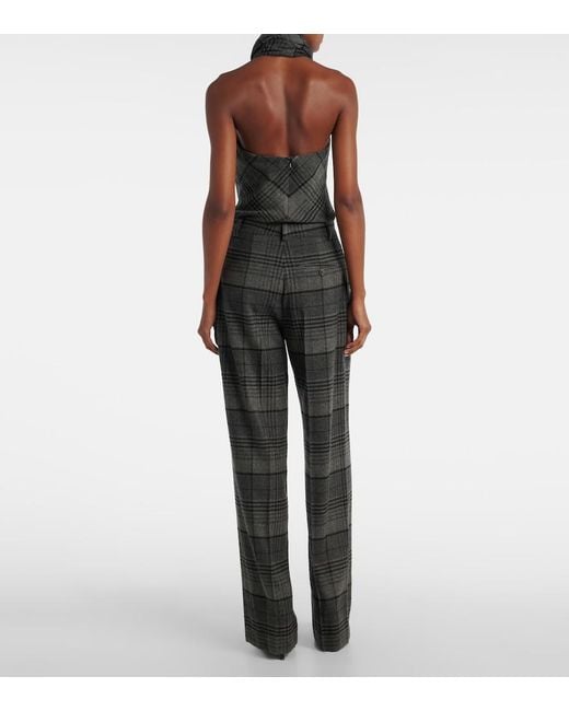 Ralph Lauren Black Jody Checked Wool Wide-Leg Pants