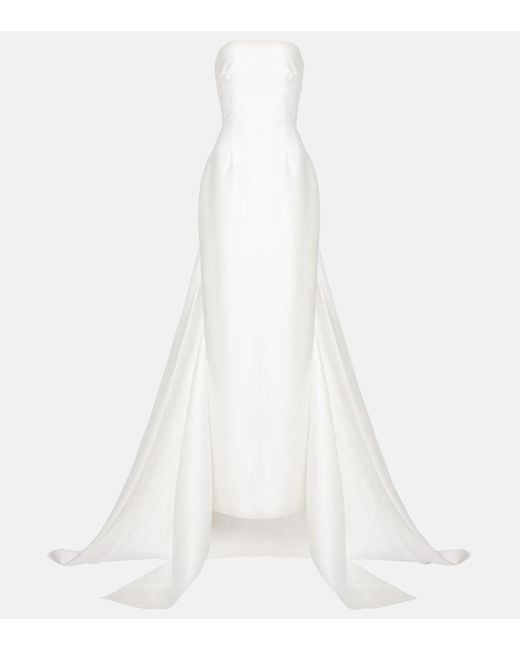 Solace London White Bridal Imani Strapless Satin Twill Gown