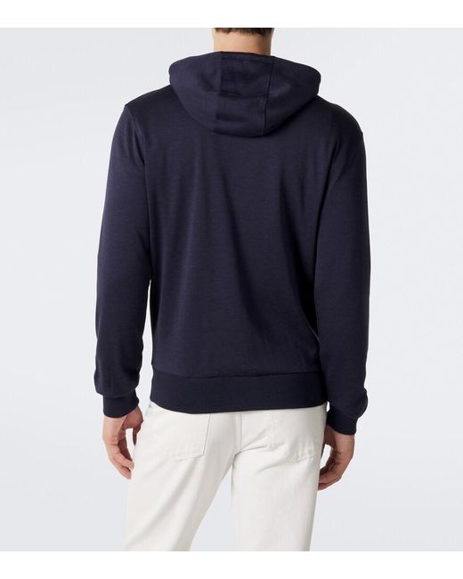 Eleventy Blue Silk And Cotton-Blend Zip-Up Hoodie for men