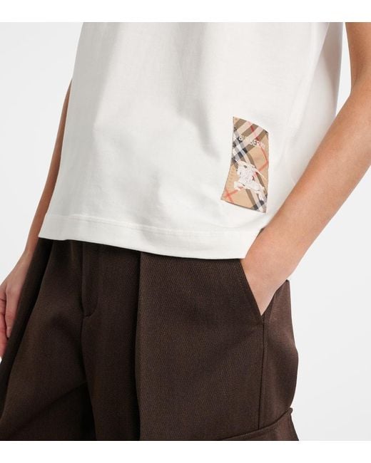 Burberry White Check Label Cotton T-Shirt