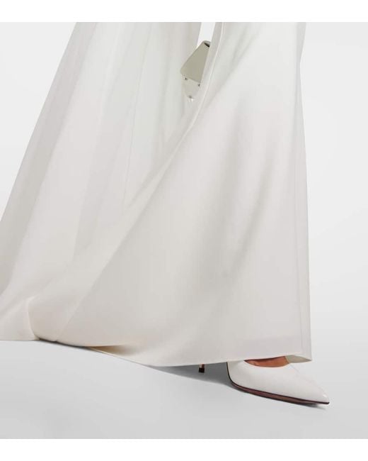 Roland Mouret White Caped Floral-applique Gown