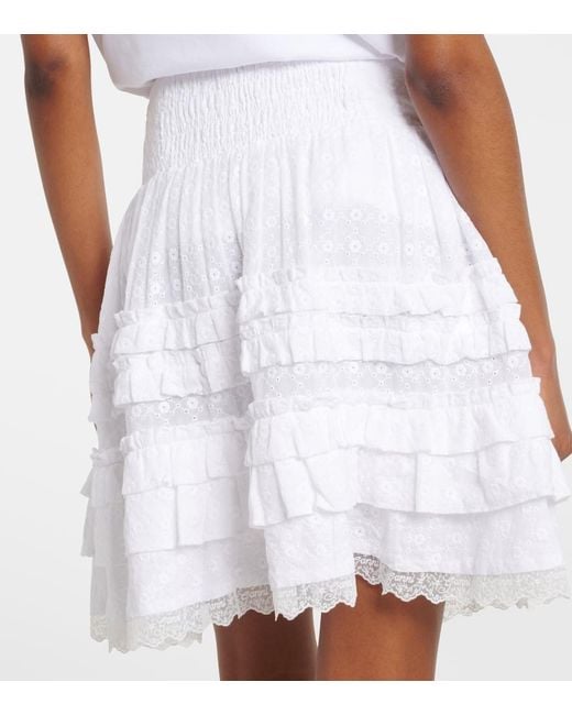 Ganni White Broderie Anglaise Tiered Cotton Miniskirt