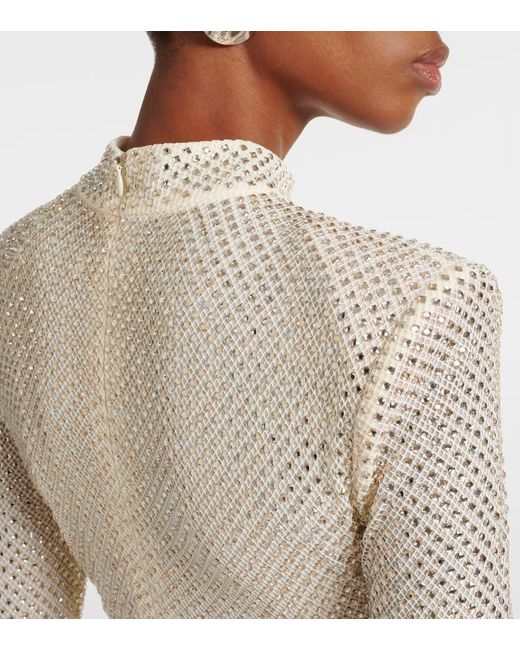 Self-Portrait Natural Maxikleid Aus Mesh Mit Kristallen