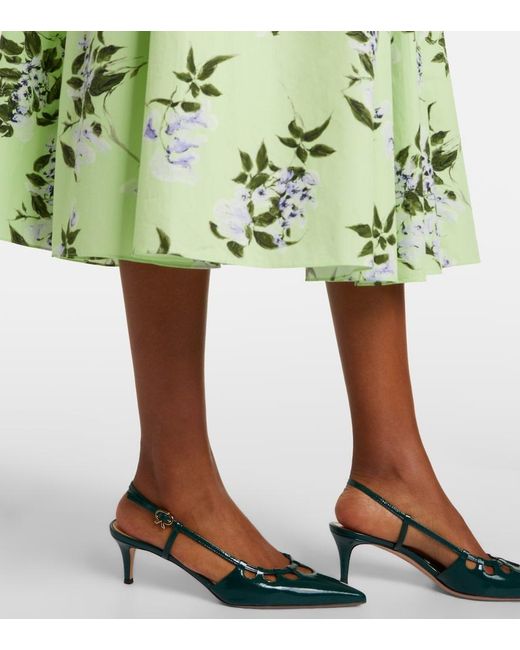 Emilia Wickstead Green Eglantine Floral Belted Cotton Midi Dress