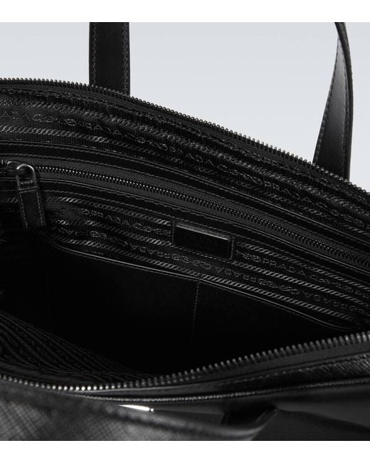 Prada Black Re-Nylon Leather-Trimmed Briefcase for men