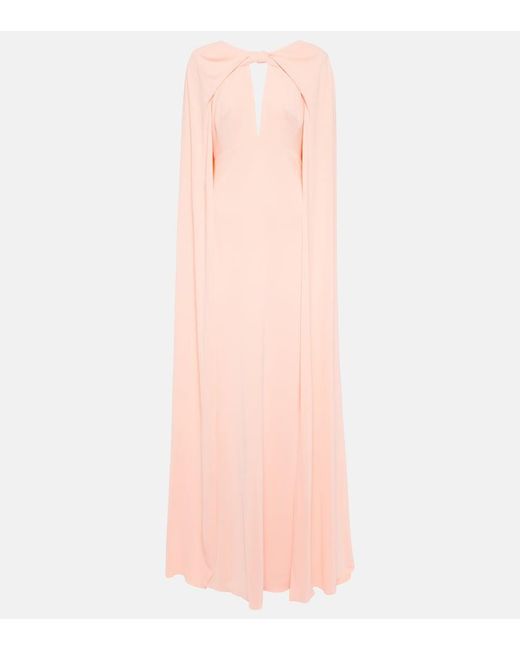 Monique Lhuillier Pink Caped Keyhole Satin Gown