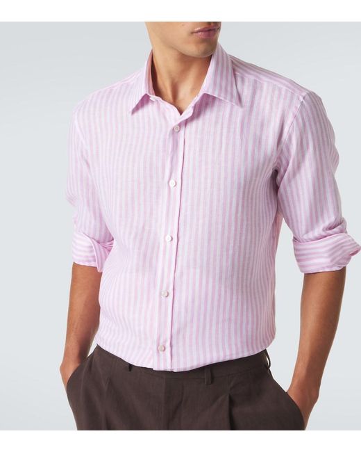 Charvet Pink Striped Linen Shirt for men