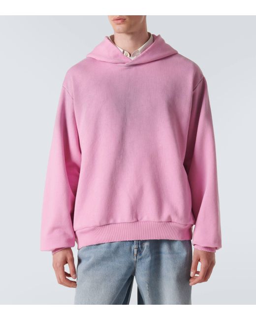 Acne Pink Logo Distressed Jersey Hoodie for men