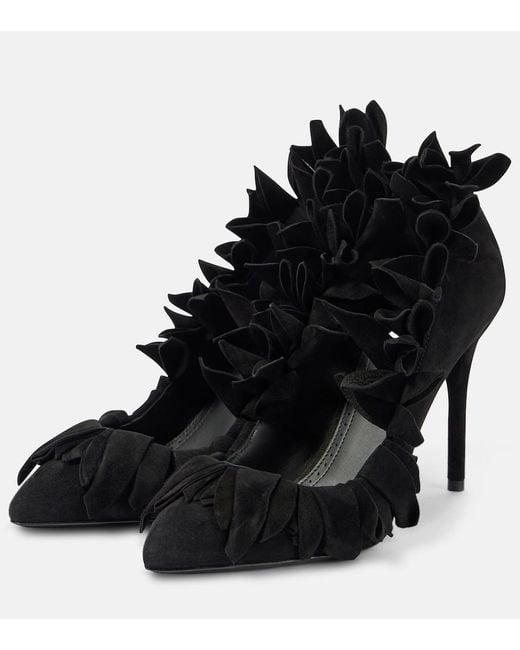 Alaïa Black Petal Ruffled Suede Pumps