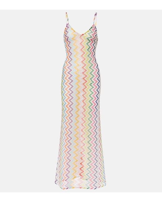 Missoni White Maxikleid Aus Haekelstrick
