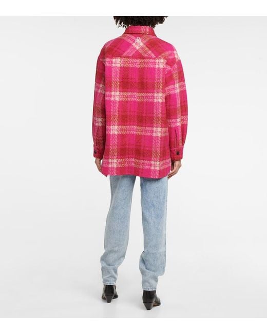 Isabel Marant Red Harveli Plaid Wool-Blend Jacket