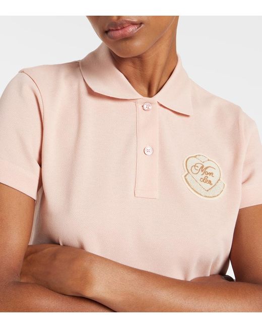 Moncler Pink Poloshirt Aus Baumwollpiqué Mit Herz-Logoaufnäher, Damen, Größe