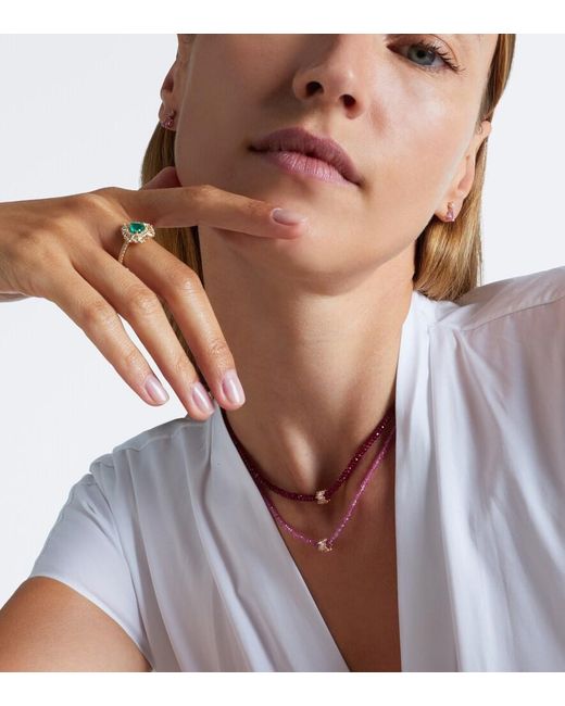 Suzanne Kalan White Infinite 18Kt Rose Beaded Necklace With Spinels And Diamonds