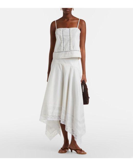 Staud White Corinna Embroidered Cotton Voile Top