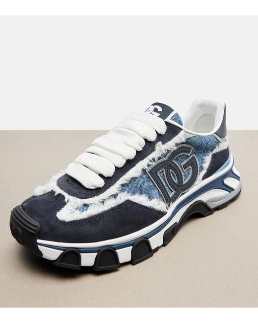 Dolce & Gabbana Blue Runner Distressed Denim Sneakers