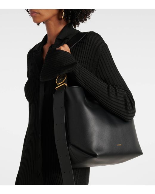 Jil Sander Black Folded Medium Leather Tote Bag