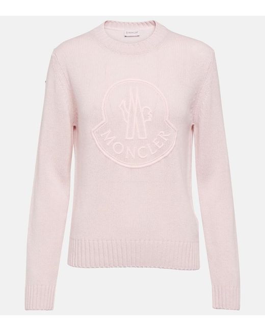 Moncler Pink Logo Wool And Cashmere Sweater