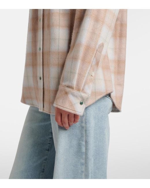 God's True Cashmere Natural Champagne Tartan Cashmere Shirt With Emerald