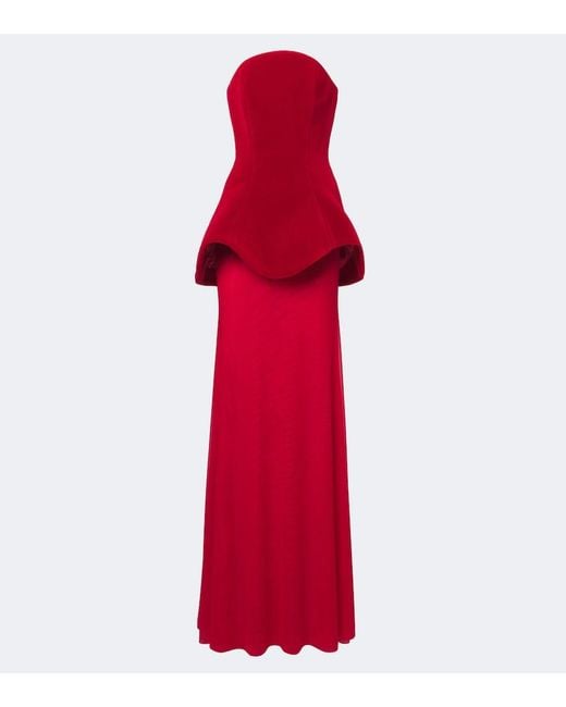 David Koma Red Peplum Strapless Gown