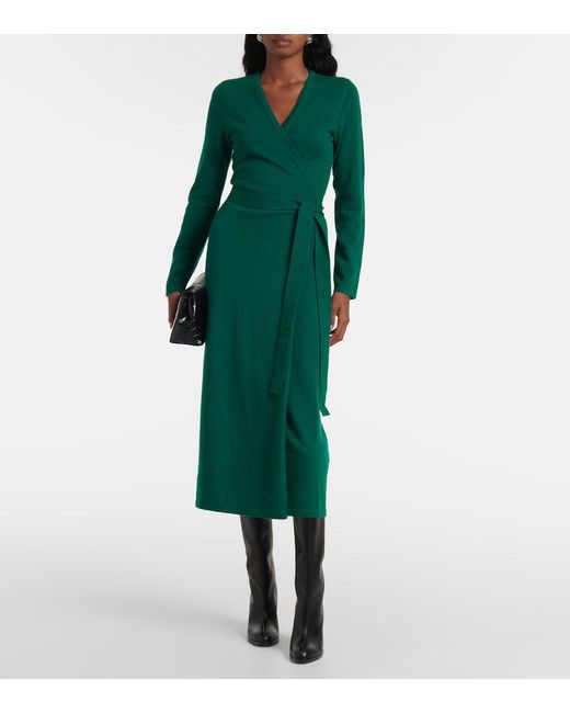 Diane von Furstenberg Green Astrid Wool And Cashmere Wrap Dress