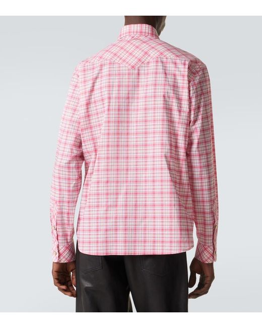 Versace Pink Checked Cotton Poplin Shirt for men