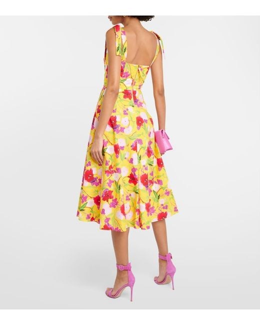 Carolina Herrera White Floral Cotton Midi Dress