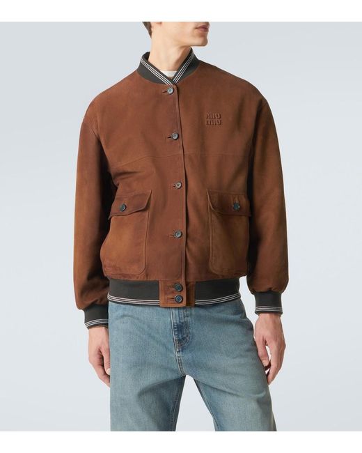 Miu Miu Brown Suede Bomber Jacket for men