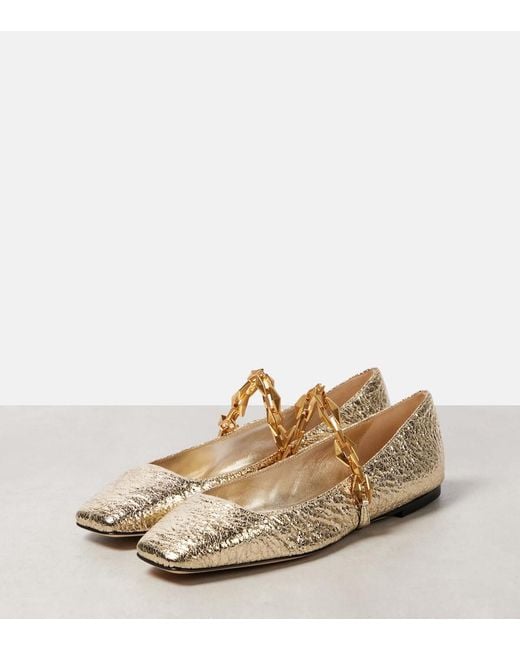 Jimmy Choo Natural Diamond Tilda Metallic Leather Mary Jane Flats