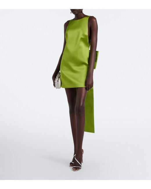 Self-Portrait Green Bow-Detail Satin Minidress