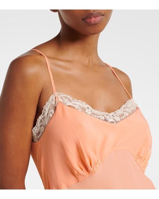 Simone Rocha Pink Lace-Trimmed Crepe De Chine Slip Dress