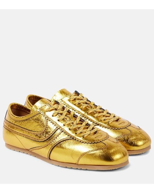 Dries Van Noten Yellow Metallic Leather Sneakers