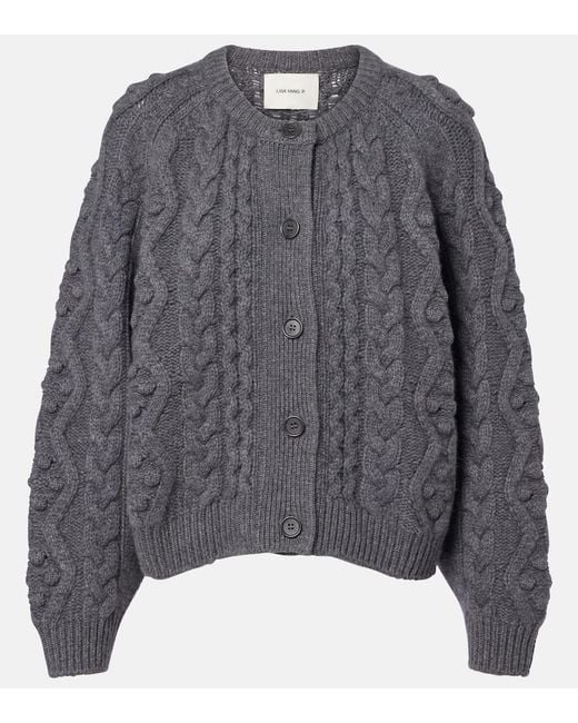 Lisa Yang Gray Winroe Cable-Knit Cashmere Cardigan