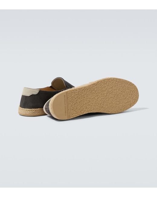 Brunello Cucinelli Brown Jute-Trimmed Suede Slip-On Shoes for men